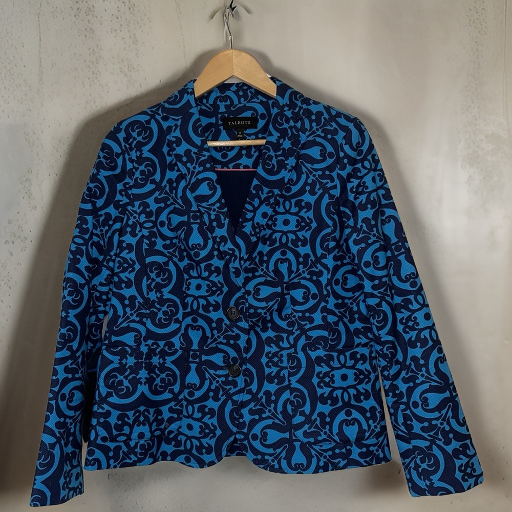 NWT Talbots women’s size 8 turquoise and navy blazer.